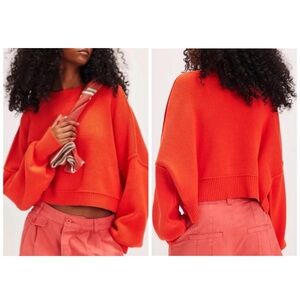 NWOT Free People Easy Street Crop Pullover Sweater Orange Pollen S